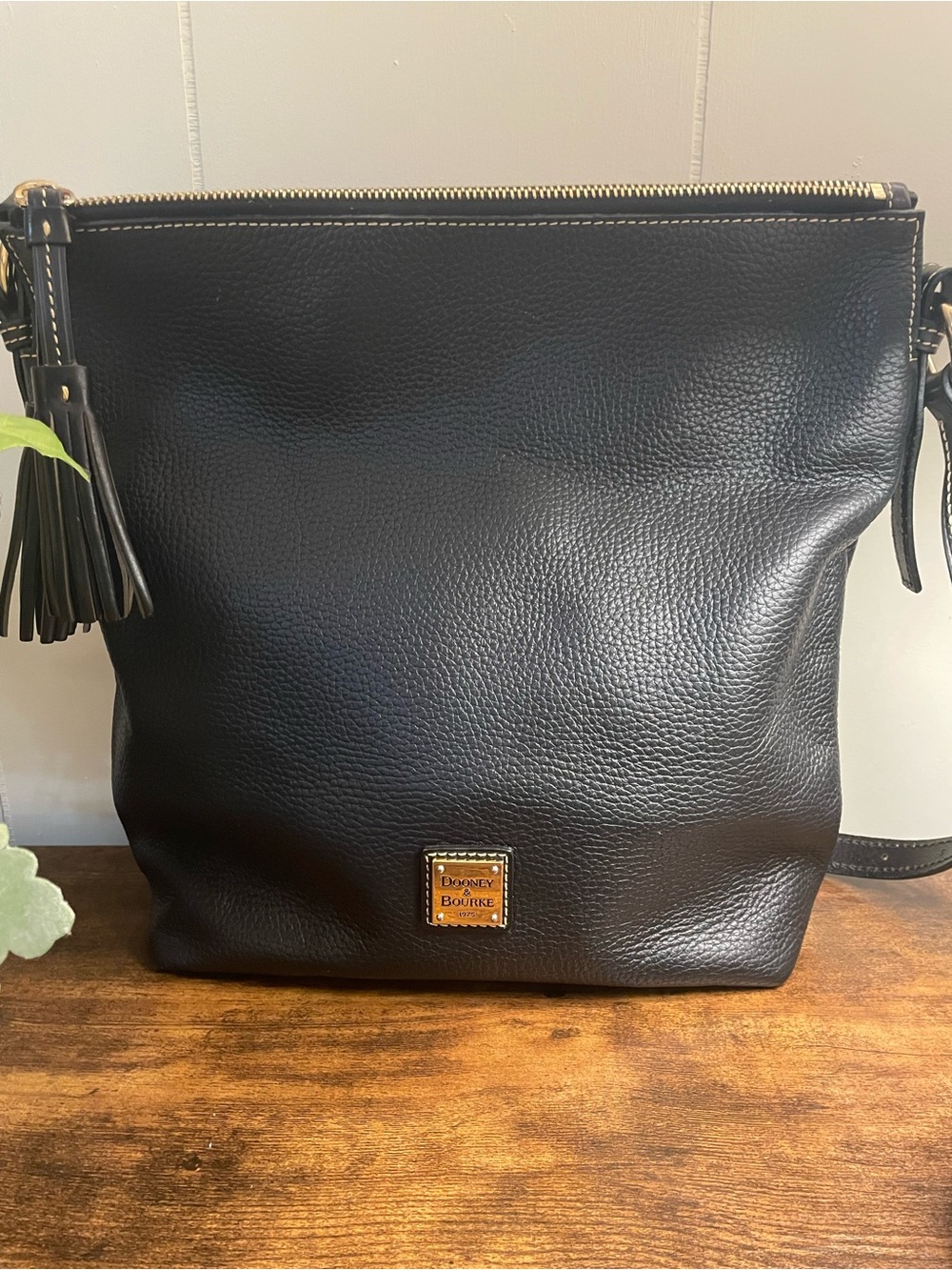 Dooney & Bourke Black Pebbled Leather Crossbody with Tassel